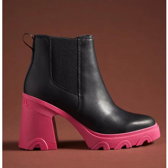 Sorel Shoes - Sorel Brex Heel Chelsea Boots Black Cactus Pink Size 7.5